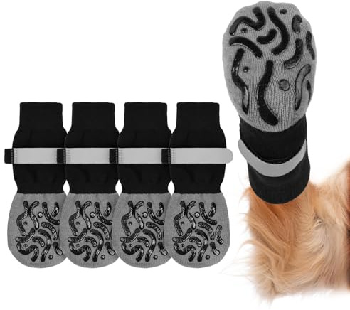 Adiwo 2 Pairs Anti Slip Dog Socks, Dog Paw Protectors with Adjustable Strap, Walking Boots for Injured Paws, Dog Socks Paws Stop Licking, Senior Dogs for Indoor Outdoor Hardwood Floor Walking (S)