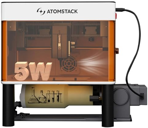 ATOMSTACK P1 5W Bärbar helstängd dörr Lasergravyrmaskin Dubbelmotor 10000m/min PC Offline APP Gravering med R8 Roller Support Cylindergravyr