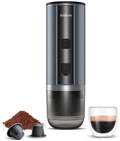 Amjdcoe Portable Espresso Maker, 20 Bar Electric Espresso Machine for Travel, Camping, Rechargeable USB-C Mini Coffee Maker for NS Capsule Pods and Ground Coffee, Gray