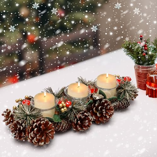 RANJIMA Portacandele a forma di corona dell'avvento in legno, portacandele per Natale e autunno, portacandele dell'Avvento, decorazione natalizia, decorazione moderna per il soggiorno