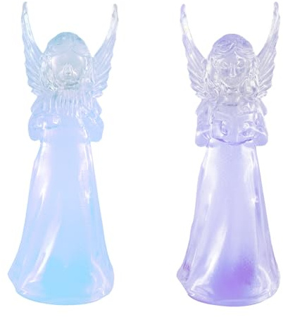 TaimeiMao 2 Pièce Figurines d'ange de Noël,Figurines d'ange en Lumineuses,Anges avec lumières,en Acrylique,Mini Anges de Noël avec lumières,Décoration de Table,Cadeaux deNoël (Transparent-B)