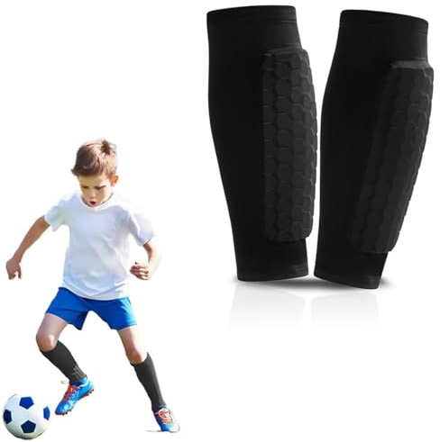 KIRZAX 1 Par Espinilleras Fútbol para Niños Jóvenes,Mangas Espinilleras Futbol con Espuma, espinilleras ski, Antideslizantes Calcetines de Espinilleras, Sujeta Espinilleras Futbol(S)