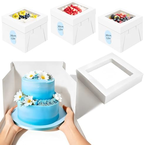 LYSHOOCE 3 Pièces Boîte Gâteau Transport avec Fenêtre 30 × 30 × 30 cm | Emballage Carton Rigide Pour Gâteaux, Mousses Et Desserts