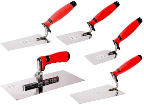 Kellen-Set 5tlg - mit 2k Kunststoff-Griff - rostfrei - Spachteln - Traufel - Glättkelle - Berner Putzkelle - Schwanenhalskelle - Gipserspachtel - Grillspachtel