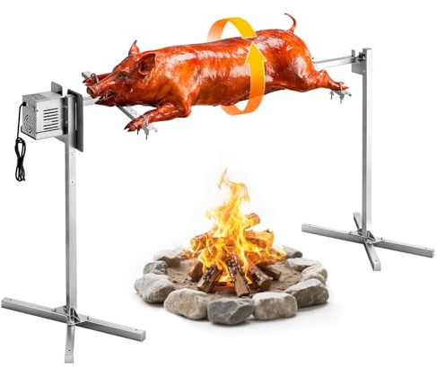 VEVOR Asador Giratorio Eléctrico 8 Niveles de Altura, Capacidad de Carga de 60 kg, Motor de 38 W, Acabado en Acero Inoxidable, Rotación Suave de 360°, Parrilla para Fiestas, Acampadas, Barbacoas