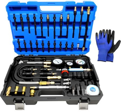 KTTOOL 47PCS Compression and Leakage Test Kit Petrol & Diesel Compression Tester Kit Automotive Cylinder Leak Down Tester with Dual Gauge Engine Compression Tester Kit for HDI, TDCi, Pumpe Duse Engine