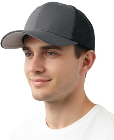 Casquette de baseball XXL XL L en maille ajustée pour grandes têtes, bonnet à dos fermé extensible M S, casquette athlétique de style camionneur pour hommes et femmes, Gris/noir, XL/XXL