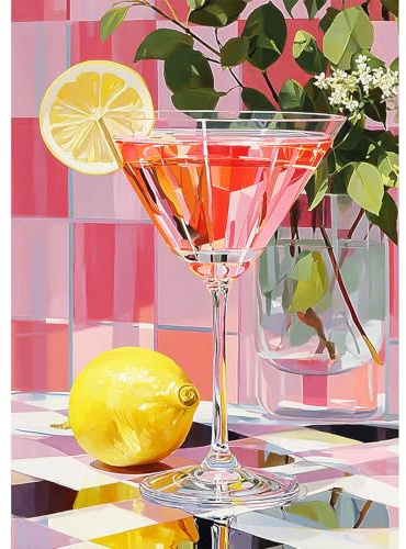 NEWENMO Cocktail diamantmålning full drill, rosa dryck diamantmålning bilder, 5D diamantmålning vuxna set, gör-det-själv diamantmålning, för nybörjare heminredning 30 x 40 cm