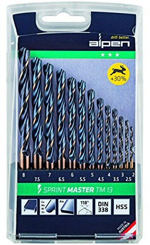 ALPEN Bohrer-Kassetten Set Sprint Master TM 13 (13-tlg., Ø 2,00-8,00 mm, universeller Spiralbohrer, hohe Elastizität, Metallbohrer, Bohrsortiment) 0000811102100