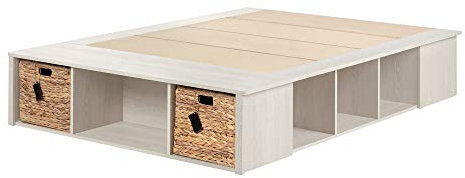South Shore Avilla Full Storage Bed with Baskets, Double, Winter Oak and Rattan