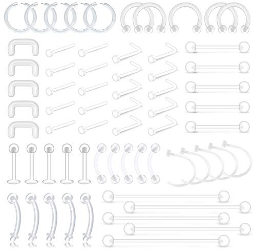 D.Bella Klar Lippen Ohr Nase Septum Augenbraue Zunge Piercing Halter Durchsichtige Körperschmuck Piercing Retainers Mix Stile Multizweck Hufeisen Industrial Barbell Plastik Kit