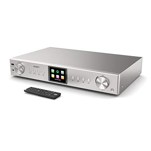 Radio Internet Dab FM WiFi Bluetooth |Tuner Dab pour Chaine HiFi avec Spotify Connect | Tuner HiFi avec Plus de 90 présélections, écran LED Couleur | USB, AUX, RCA | Majority Fitzwilliam 2024 (Argent)