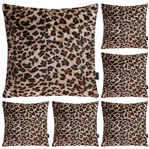 Hodeacc 6 pezzi fodere per cuscini serie leopardate stampate,morbido peluche a tema animale pelliccia sintetica decorativa federa per cuscino decorazioni per la casa,20x20 pollici (solo custodia)