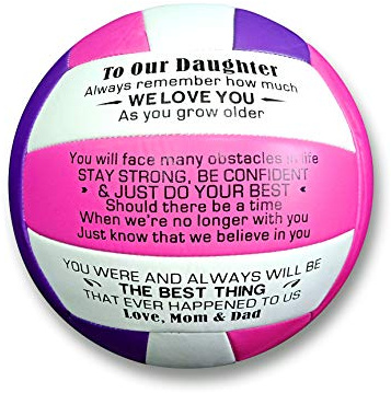 Uloveido Till vår dotter anpassad strandvolleyboll mjuk känsla volleyboll för utomhus/inomhus spelbollar (8 tum) Y605 (rosa/lila/vit)