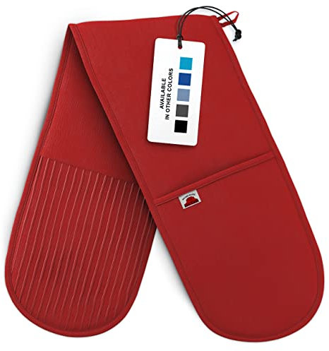 Big Red House Red Double Oven Mitt Kitchen Protection, Pack of 1 34x7.5 inches Heat Resistant Cotton, Professional Grade with Terrycloth Lining