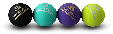 SPORTSPET Tough Bounce Natural Rubber Dog Balls – Highly Durable Tough Bounce Balls, Tennis Ball Size (65mm) – 4 Pack