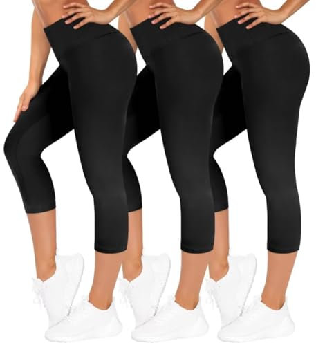 TNNZEET 3er Pack Capri Leggings Damen 3/4 für Sport, 7/8 Leggins High Waist Hose Sporthose für Gym Yoga(Schwarz/Schwarz/Schwarz,S-M)