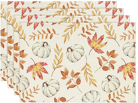 Artoid Mode Set di 4 Tovagliette Autunno Zucche Foglie Arancioni 30 x 45 cm | Stagionale Decorazione da Tavolo per Casa Cucina Vacanze Feste
