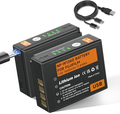 Mspalocell Paket 2 NP-W126S USB-batterier 1600 mAh USB Type-C-laddning, kompatibel med Fuji Fujifilm FinePix HS30EXR HS35EXR HS50EXR X-A1 X-E1 X-E2 X-E3 X-M1 X-T3 X-T1 X X -T30X-T100 X100F X100V