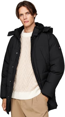 Tommy Hilfiger Abrigo de Plumas Hombre Rockie Utility Parka con Botonera, Negro (Black), M