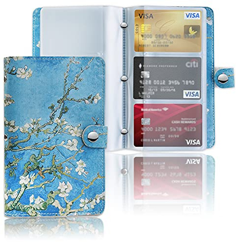 Czzmy Business Card Organizer,Business Card Holder Book Case PU Leather Organization Binder Name ID Card Holder for Men & Women, Up to 96 Cards Capacity(1-Peach Blossom)