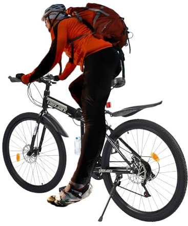 ieLsngai Faltrad Klapprad, Folding Bike MTB Faltrad, 26 Zoll 21 Gang Faltrad Klappfahrrad 21 Gear MTB Mountainbike Folding Fahrrad, Scheibenbremse Klappfahrrad(Schwarz, Weiß)