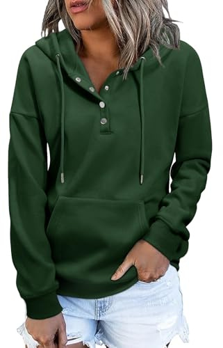 heekpek Sweats à Capuche pour Femmes Sweatshirts Chauds à Manches Longues Hauts Polaires Décontractés avec Poches pour l'Automne et l'hiver, Vert, XL