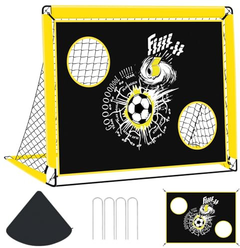 EXTFANS Fußballtor Kinder, Fussballtore für Garten Kinder, 2-in-1 Pop-Up Fussballtor, Outdoor Faltbares Fußball Tor, mit 4 Bodennägel und Tragetasche (Gelb, 150 x 120cm)