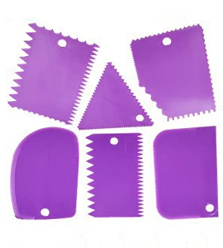 Lot de 6 grattoirs à gâteau Lisseur Trapèze Demi-cercle Arc Triangulaire Dents de Scie Grattoir Crème Gâteau Kit d'outils Violet