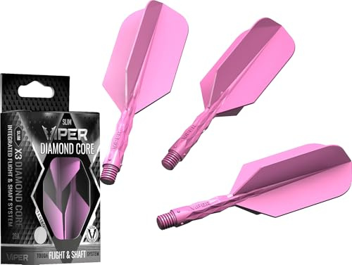 Viper Diamond Core Integrated Dart Flight & Shaft System - Precision Darting Accessory with Tough Polymers for Enhanced Performance, Set of 3, Short Shaft, Slim Flight, Neon Pink