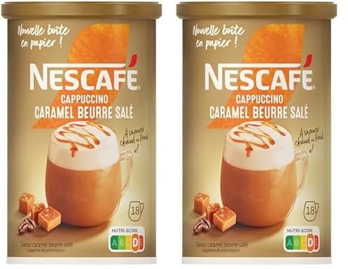 Nescafé Cappuccino Caramel Beurre Salé, Café Soluble, Boîte 261g (Lot de 2)