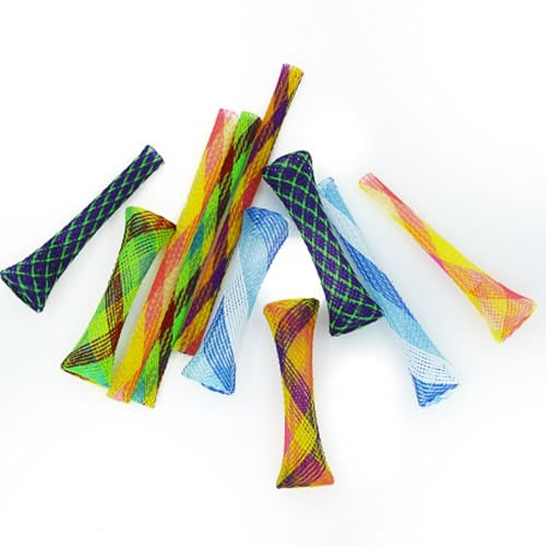 ELEGANTTIN 10 Pcs Cat Spring Toys Set Colorful Nylon Mesh Sticks Interactive Cat Toy Flexible Tube Interactive Cat Toy for Indoor Cats for Swatting Biting Hunting Kitten Toys