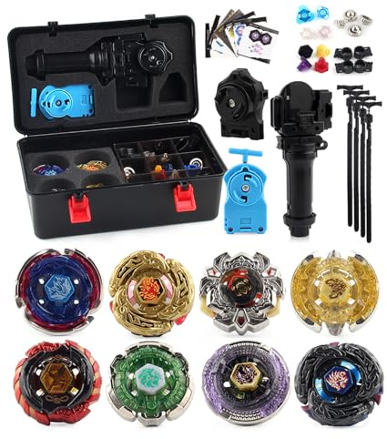 8Pcs Peonzas | Juego De Trompos De Combate De Giroscopio De Metal De 4D Fusion Model Evolution Combination Series con transmisor y asa-D