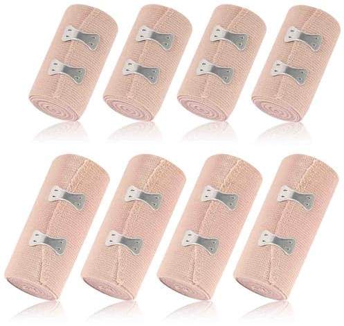 DUTIFUL 8 stycken elastiskt bandage kompressionsförband, elastiskt band med metallklämmor, återanvändbart elastiskt förband, elastiskt medicinskt bandage för handleder fotled, knä (rosa)