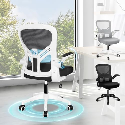 ALFORDSON Silla Escritorio Ergonómica con Soporte Lumbar Ajustable, Reposabrazos Abatibles Ahorro de Espacio, Malla Transpirable,Sillas Oficina Ejecutiva para Recepción,Hogar,Reuniones(Negra y blanca)