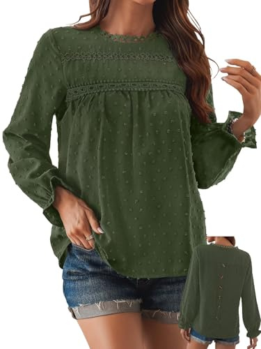 TUUHAW Camicia Donna Autunno Scollo Rotondo Casual T-Shirt Verde M