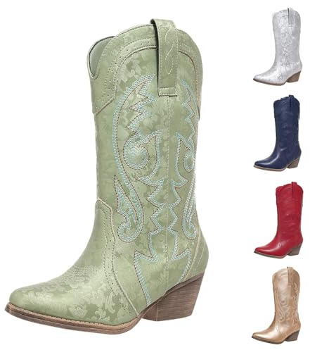 MJGkhiy Stivali Donna Texani Alti Camoscio Boots Con Tacco a Blocco Western Stivaletti Marroni Pelle Stivaletto A Punta Invernali Cowboy Stivale Camperos Stivali Comodi
