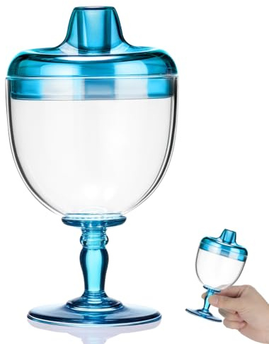 Plastic Wine Sippy Cup, 180ml Plastic Goblet Cup Drink Training Toddler Wine with Sippy Removable Cover Novelty Kids Beverage Mug Anti Fall Feeding Glass for Birthday Baptism Party 5.89X3.14X3.14in