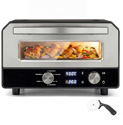 LIFEZEAL Forno Elettrico per Pizza, Forno da Tavolo con 6 Programmi, Cottura in 2 Minuti, Temperatura e Tempo Regolabili, Macchina da Tavolo per Pizza a 400℃ con Pietra e tagliapizza a rotella