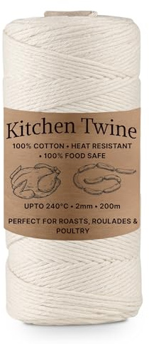 GARNIYARN Filato da cucina, 200 m, resistente al calore fino a 240 °C, 100% cotone, adatto per alimenti, 2 mm, per involtini, arrosti e pollame