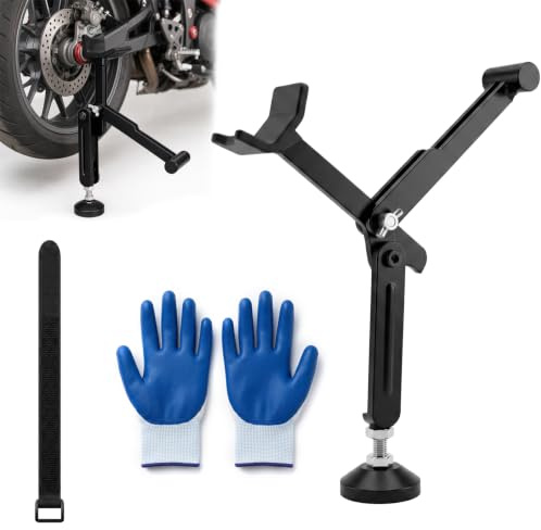 Leve Moto Arrière Portable et Pliable, Béquille de Levage Moto Universelle pour Entretien et Réparation, Support de Roue Arrière avec 1 Paire de Gants en Nitrile, Hauteur Réglable 33-41cm
