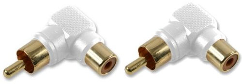 Ex-Pro® RCA Phono Right Angle Angled Adaptor Male Female 24K Gold - White [TWIN PACK]