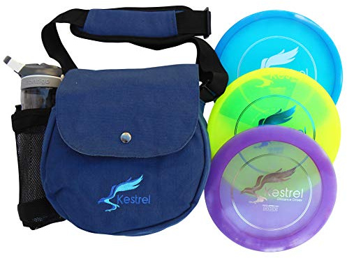 Kestrel Discs Golf Pro Set | Paquete de 3 discos + bolsa | Juego de golf de disco | Incluye controlador de distancia, rango medio y putter | Bolsa de golf de disco pequeño (azul)
