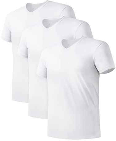 DAVID ARCHY Men's Undershirt Bamboo Rayon Moisture-Wicking White T-Shirts Stretch V-Neck Tees for Men, 3-Pack (XL, White)