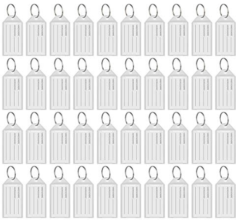 Hotgod 100 Pcs White Plastic Key Tags with Split Ring Label Window Id Luggage Tag Key Ring Keychain