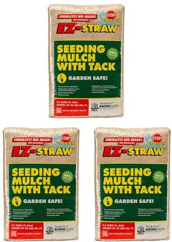 EZ-Straw Seeding Mulch with Tack - Biodegradable Processed Straw, 2.5 cu. ft. Bale (Covers up to 600 sq. ft.), 3 Pack