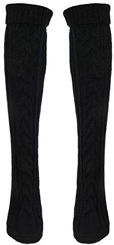 ABOOFAN Calcetines Altos Térmicos para Mujer y Niña, de Punto Acrílico, Elásticos y Transpirables, Perfectos Vida Diaria y Fiestas, Negro