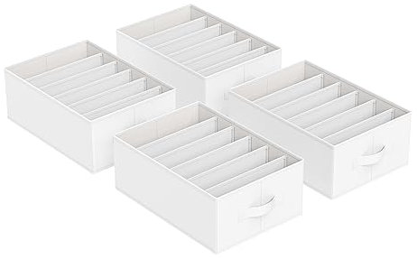 SONGMICS Kleiderschrank-Organizer 4er Set, Aufbewahrungsbox 6 Fächer, Schubladen-Ordnungssystem, Ordnungsboxen faltbar, 42 x 30 x 17 cm, für Hosen, Kleidung, wolkenweiß RUS009W04