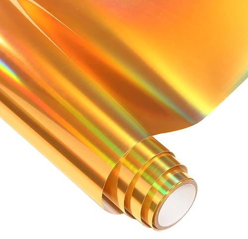 Metallic Gold HTV Iron on Vinyl Roll - 12 x8ft Holographic HTV Metallic Iron On Vinyl Gold Heat Transfer Vinyl for T-Shirts