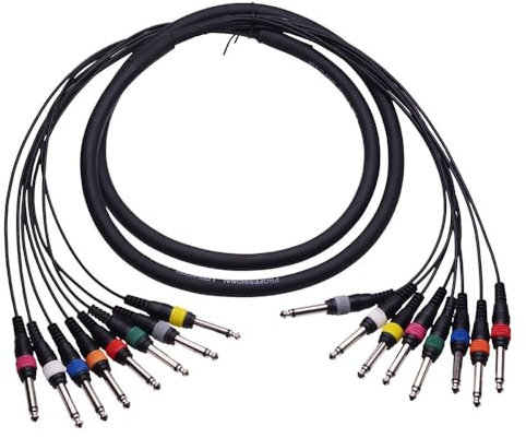 8 Way 6.35mm Mono Plug to 6.35mm Mono Plug Snake Lead Loom 2m